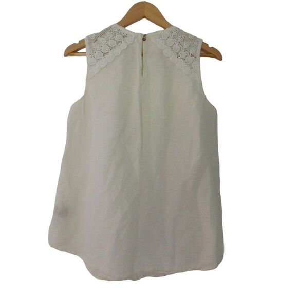 April Cornell Embroidered Linen Blend Ivory Crochet Sleeveless Top Sz Medium - Picture 5 of 6